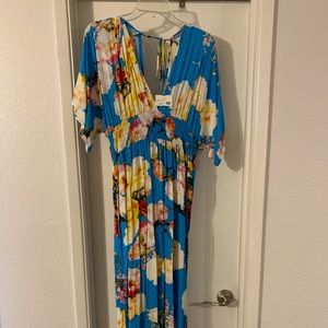 Large bright blue floral maxi dress